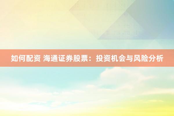 如何配资 海通证券股票：投资机会与风险分析