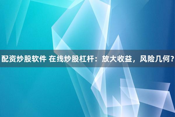 配资炒股软件 在线炒股杠杆：放大收益，风险几何？
