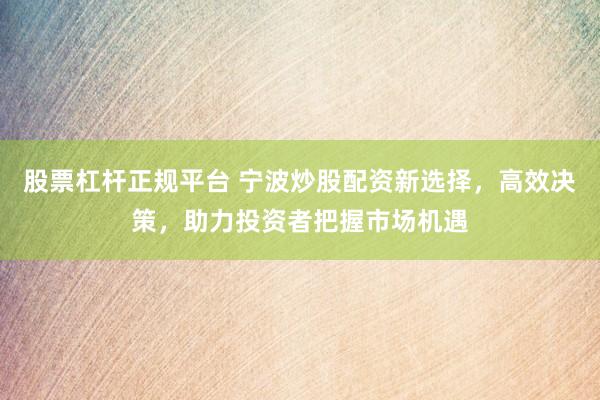 股票杠杆正规平台 宁波炒股配资新选择，高效决策，助力投资者把握市场机遇