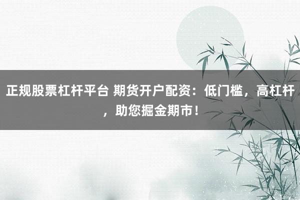 正规股票杠杆平台 期货开户配资：低门槛，高杠杆，助您掘金期市！