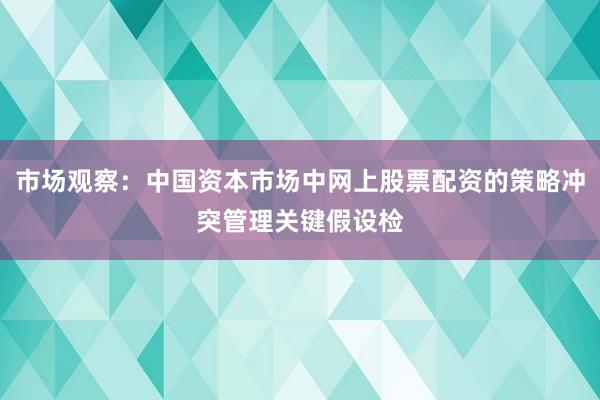 市场观察:中国资本市场中网上股票配资的策略冲突管理关键假设检