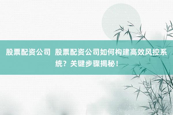 股票配资公司  股票配资公司如何构建高效风控系统？关键步骤揭秘！