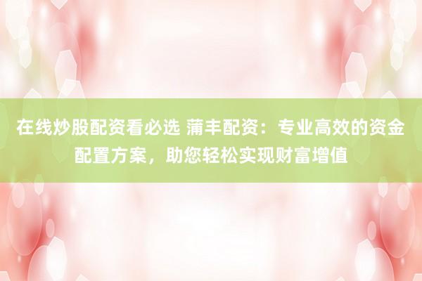 在线炒股配资看必选 蒲丰配资：专业高效的资金配置方案，助您轻松实现财富增值