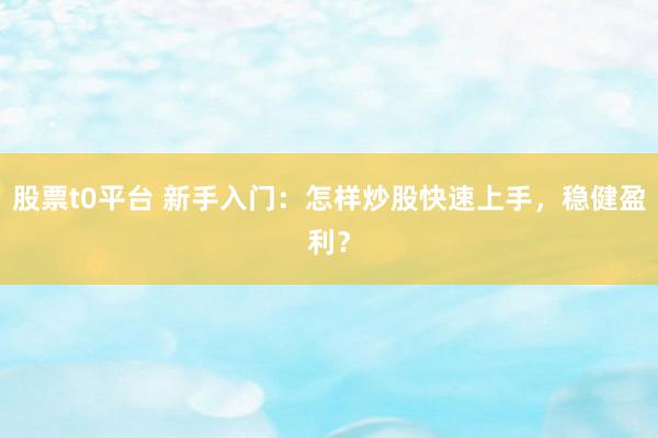股票t0平台 新手入门：怎样炒股快速上手，稳健盈利？