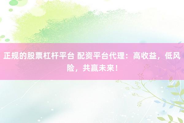 正规的股票杠杆平台 配资平台代理：高收益，低风险，共赢未来！